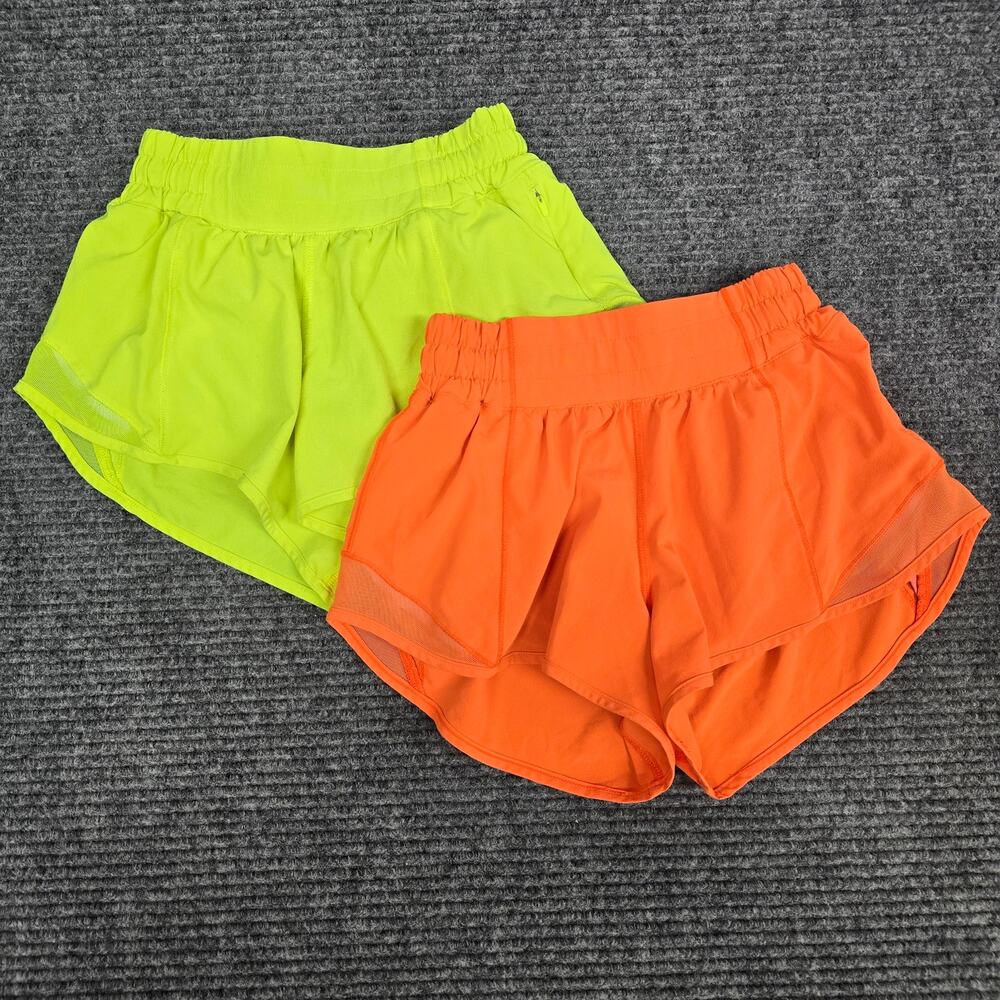 Lululemon Hotty Hot Shorts Womens 0 Bundle of 2 Neon Orange Yellow 2.5" Running